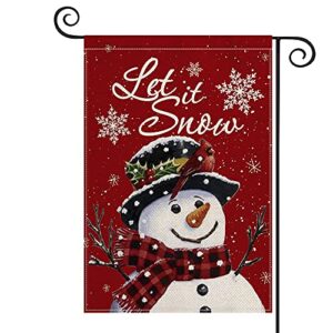 avoin colorlife let it snow snowman snowflake christmas garden flag 12×18 inch vertical double sided, red winter farmhouse yard outdoor decoration