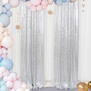 Sequin Curtains 2 Panels Silver 2FTx8FT Sequin Photo Backdrop Silver Sequin Backdrop Curtain Pack of 2-1011E