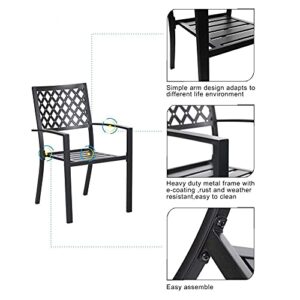 MFSTUDIO 5 Piece Black Metal Outdoor Patio Dining Bistro Set with 4 Armrest Chairs and Steel Frame Slat Larger Square Table, 37" Table and 4 Backyard Garden Chairs Outdoor Furniture Set, Black …