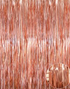 goer 3.2 ft x 9.8 ft metallic tinsel foil fringe curtains party photo backdrop party streamers for birthday,graduation,new year eve decorations wedding decor (1 pack, rose gold)