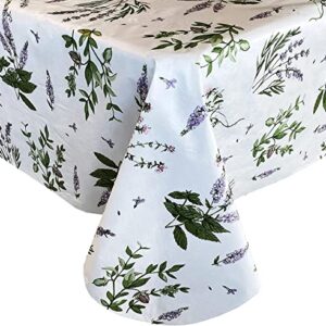 Newbridge Herb Garden Floral Kitchen Design Flannel Backed Vinyl Tablecloth, Fresh Flowering Garden Herbs Vinyl Tablecloth, 70" Umbrella Hole Zippered Round