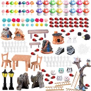 126 pcs miniature fairy garden accessories,fairy garden kit,including animals, mini houses, miniature figurines,and diy dollhouse decoration,micro landscape ornaments, garden diy kit（merkaunis）