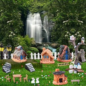 126 PCS Miniature Fairy Garden Accessories,Fairy Garden Kit,Including Animals, Mini Houses, Miniature Figurines,and DIY Dollhouse Decoration,Micro Landscape Ornaments, Garden DIY Kit（Merkaunis）