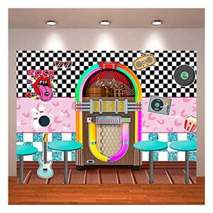 xll rock roll party back to 50’s sock hop photography background back to 1950s soda shop photo backdrops 50s retro diner time rock roll classic party decoration banner 7x5ft