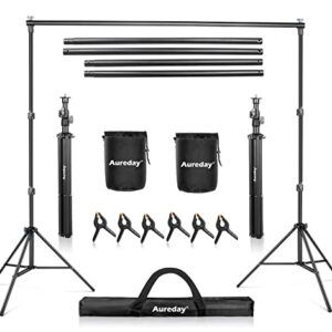 Aureday Backdrop Stand, 7x10Ft Adjustable Photo Backdrop Stand Kit with 4 Crossbars, 6 Background Clamps, 2 Sandbags, and Carrying Bag for Parties/Wedding/Photography/Festival Decoration