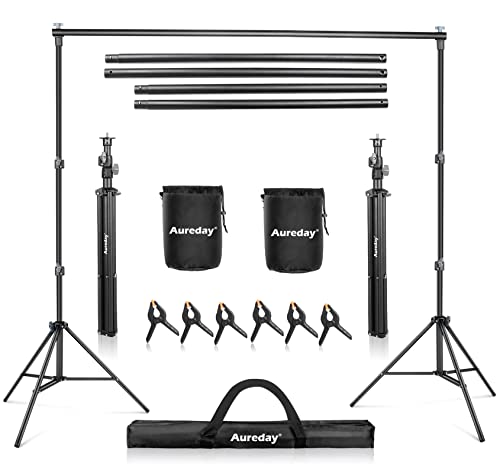 Aureday Backdrop Stand, 7x10Ft Adjustable Photo Backdrop Stand Kit with 4 Crossbars, 6 Background Clamps, 2 Sandbags, and Carrying Bag for Parties/Wedding/Photography/Festival Decoration