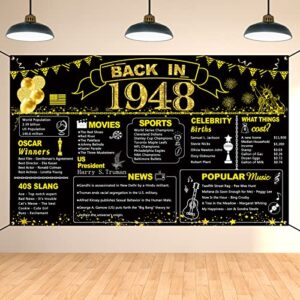 darunaxy 75th birthday black gold party decoration, back in 1948 banner 75 year old birthday party poster supplies vintage 1948 backdrop photography background for men & women 75th class reunion decor