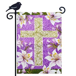 layoer burlap home garden flag easter lilies 12.5×18 inch double side cross religious spring flowers yard outdoor banner