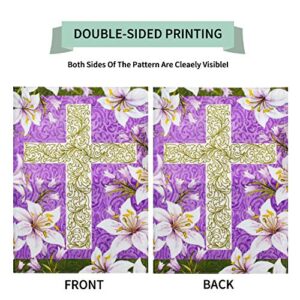 LAYOER Burlap home Garden Flag Easter Lilies 12.5x18 Inch Double Side Cross Religious Spring Flowers yard Outdoor banner