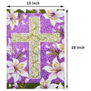 LAYOER Burlap home Garden Flag Easter Lilies 12.5x18 Inch Double Side Cross Religious Spring Flowers yard Outdoor banner