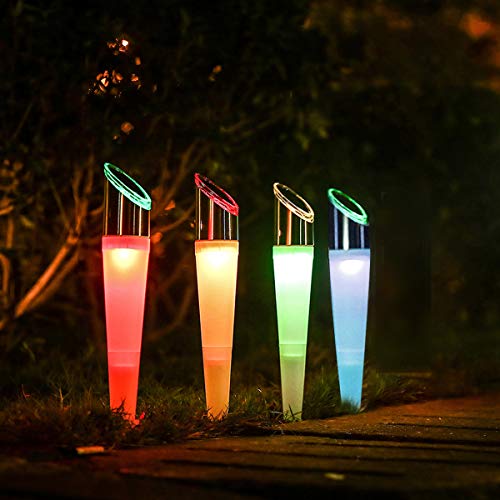 pearlstar Solar Lights Outdoor Garden Pathway Lights LED Landscape Lighting Waterproof for Path Lawn Patio Yard Walkway Driveway,4 LED Bulbs& 2 Lights Effect,White&Color Changing Lights (4pack)