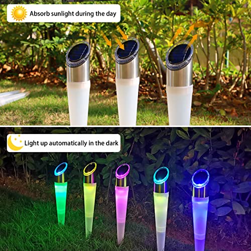 pearlstar Solar Lights Outdoor Garden Pathway Lights LED Landscape Lighting Waterproof for Path Lawn Patio Yard Walkway Driveway,4 LED Bulbs& 2 Lights Effect,White&Color Changing Lights (4pack)