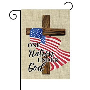 one nation under god garden flag 4th of july patriotic welcome flag memorial day garden flag independence day burlap yard sign vertical double-sided arty decorations supplies for indoor outdoor lawn 12.4 x 18.2 inch