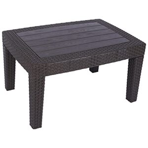 varbucamp rattan outdoor coffee tables for patio, sturdy rectangular faux wicker patio table, easy to assemble with plastic legs, brown