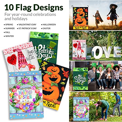 Seasonal Garden Flags Set of 10 Garden Flags 12x18 Double Sided, Garden Flags For Outside with Anti-wind Clip and Stopper, Garden Flags for all Seasons, Yard Flags for Outside 12x18 Double Sided, Flags for Outside, Decorative Spring Garden Flag, Easter La
