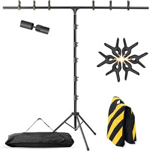 coliflor t-shape portable backdrop stand – 8×5.3ft adjustable photo background stand kit, sturdy small back drop holder with 6 spring clamps, sandbag, carry bag for party, photography and video studio