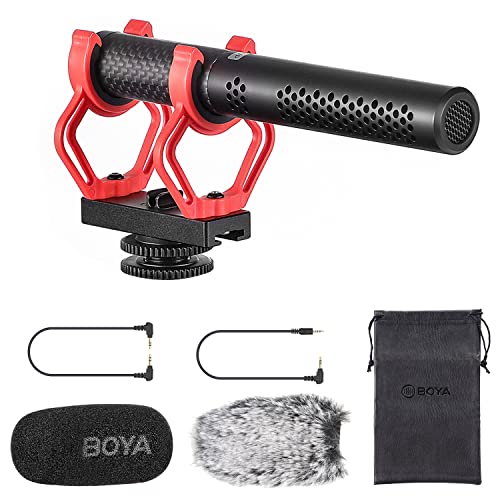 BOYA BY-BM2040 Camera Microphone External Shotgun Microphone with Shock Mount for Cameras DSLR Phone Camcorder Universal Super Cardioid Video Mic for Video Recording Interview YouTube Vlogging