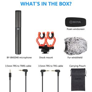 BOYA BY-BM2040 Camera Microphone External Shotgun Microphone with Shock Mount for Cameras DSLR Phone Camcorder Universal Super Cardioid Video Mic for Video Recording Interview YouTube Vlogging