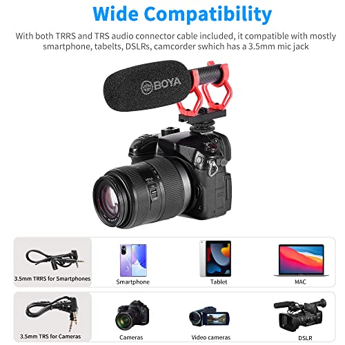 BOYA BY-BM2040 Camera Microphone External Shotgun Microphone with Shock Mount for Cameras DSLR Phone Camcorder Universal Super Cardioid Video Mic for Video Recording Interview YouTube Vlogging