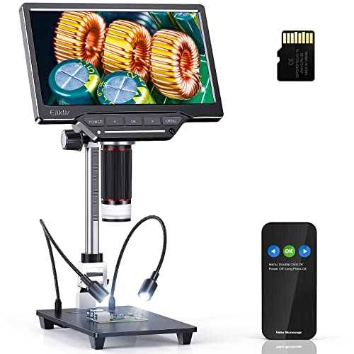 Elikliv EDM201 Pro HDMI Digital Microscope with 10 Inch Stand - 1300X Coin Microscope with Screen, 16MP Resolution, 7" IPS Display, 10 LEDs, TV/Windows/Mac Compatible