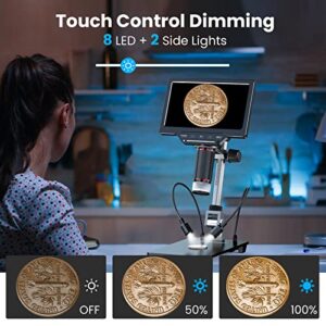 Elikliv EDM201 Pro HDMI Digital Microscope with 10 Inch Stand - 1300X Coin Microscope with Screen, 16MP Resolution, 7" IPS Display, 10 LEDs, TV/Windows/Mac Compatible