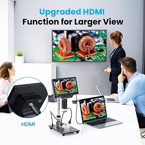 Elikliv EDM201 Pro HDMI Digital Microscope with 10 Inch Stand - 1300X Coin Microscope with Screen, 16MP Resolution, 7" IPS Display, 10 LEDs, TV/Windows/Mac Compatible