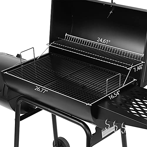 Royal Gourmet CC1830R 30-Inch Barrel Charcoal Grill with Offset Smoker, 811 Square Inches Cooking Area in Total for Outdoor Garden Patio and Backyard Cooking, Black