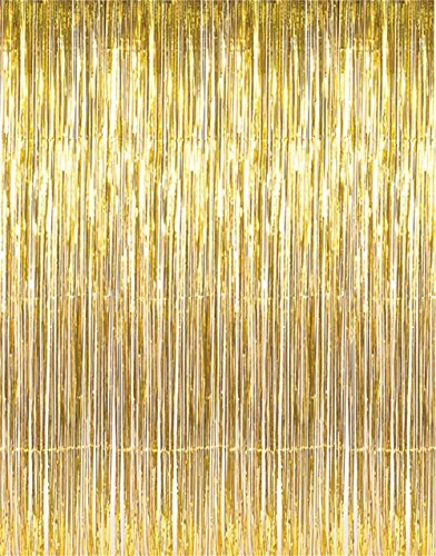 GOER 3.2 ft x 9.8 ft Metallic Tinsel Foil Fringe Curtains Party Photo Backdrop Party Streamers for Birthday,Graduation,New Year Eve Decorations Wedding Decor (Gold,5 pcs)