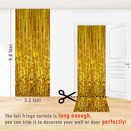 GOER 3.2 ft x 9.8 ft Metallic Tinsel Foil Fringe Curtains Party Photo Backdrop Party Streamers for Birthday,Graduation,New Year Eve Decorations Wedding Decor (Gold,5 pcs)