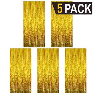 GOER 3.2 ft x 9.8 ft Metallic Tinsel Foil Fringe Curtains Party Photo Backdrop Party Streamers for Birthday,Graduation,New Year Eve Decorations Wedding Decor (Gold,5 pcs)