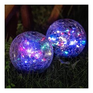 2 pack garden solar lights decorative glass ball upgraded waterproof multi-color solar globe pathway lights for yard garden lawn patio outside decor