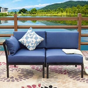 lokatse home 2 piece patio furniture corner sofa sectional outdoor loveseat armchiar and armless sets metal steel frame with comfy cushions, blue