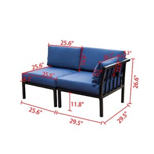 LOKATSE HOME 2 Piece Patio Furniture Corner Sofa Sectional Outdoor Loveseat Armchiar and Armless Sets Metal Steel Frame with Comfy Cushions, Blue
