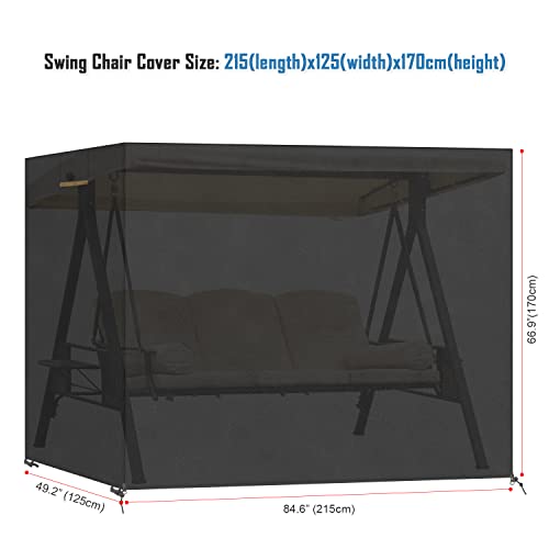 VANSHEIM Outdoor Swing Cover 3 Triple Seater Hammock Cover Garden Swing Covers for 3 Seater Waterproof Windproof Anti-UV Heavy Duty Oxford Fabric Patio Furniture Cover 84.6"x49.2"x66.9"