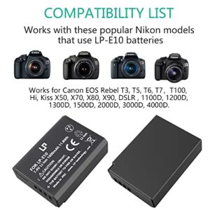 LP-E10 Battery Rechargeable, LP Charger Compatible with Canon EOS Rebel T7, T6, T5, T3, T100, 4000D, 3000D, 2000D, 1500D, 1300D, 1200D, 1100D & More (Not for T3i T5i T6i T6s T7i)