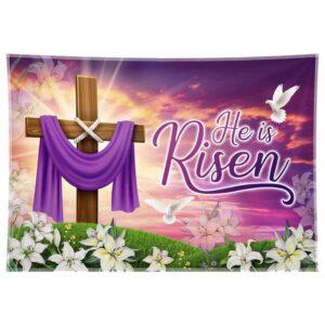 zthmoe 68x45inch fabric he is risen easter backdrop spring christian cross lily jesus photography background religious party decorations photo banner booth props