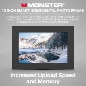 Monster Smart Home 16 GB Digital Photo Frame, High Definition 1280p Smart Picture Frame-10 inch