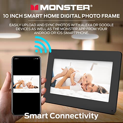 Monster Smart Home 16 GB Digital Photo Frame, High Definition 1280p Smart Picture Frame-10 inch