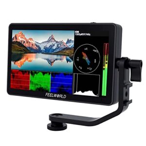 feelworld f6 plus 6 inch dslr camera field touch screen monitor with hdr 3d lut small full hd 1920×1080 ips video peaking focus assist 4k hdmi 8.4v dc input output include tilt arm