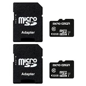 micro center 32gb class 10 micro sdhc flash memory card with adapter for mobile device storage phone, tablet, drone & full hd video recording – 80mb/s uhs-i, c10, u1 (2 pack)