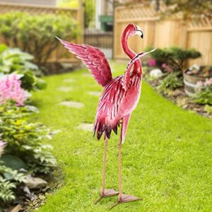 Natelf Garden Flamingo Statues and Sculptures, Outdoor Metal Bird Yard Art, Pink Flamingo Lawn Ornament for Patio Backyard Porch Decorations