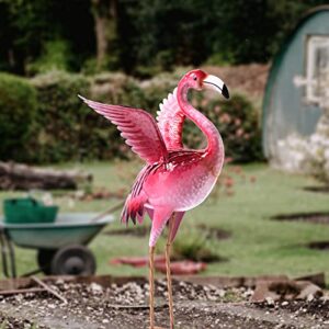 Natelf Garden Flamingo Statues and Sculptures, Outdoor Metal Bird Yard Art, Pink Flamingo Lawn Ornament for Patio Backyard Porch Decorations