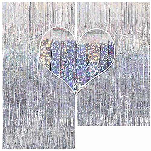 CYLMFC Foil Fringe Curtains - 2 Packs 3ftx8ft Sparkle Metallic Curtains Party Decorations Photo Booth Decorations Party Supplier - Sliver