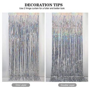 CYLMFC Foil Fringe Curtains - 2 Packs 3ftx8ft Sparkle Metallic Curtains Party Decorations Photo Booth Decorations Party Supplier - Sliver