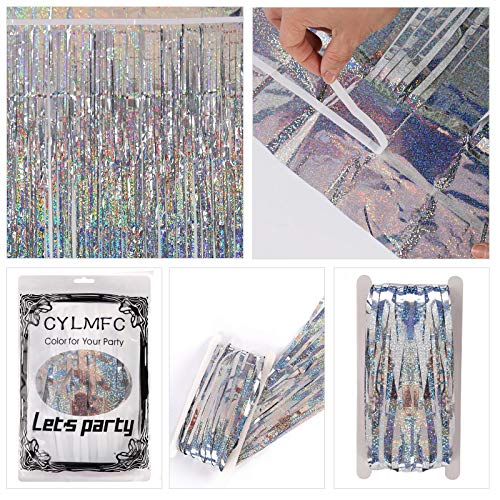 CYLMFC Foil Fringe Curtains - 2 Packs 3ftx8ft Sparkle Metallic Curtains Party Decorations Photo Booth Decorations Party Supplier - Sliver