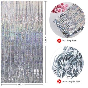 CYLMFC Foil Fringe Curtains - 2 Packs 3ftx8ft Sparkle Metallic Curtains Party Decorations Photo Booth Decorations Party Supplier - Sliver