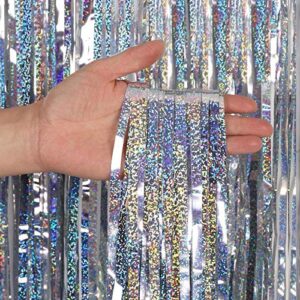 CYLMFC Foil Fringe Curtains - 2 Packs 3ftx8ft Sparkle Metallic Curtains Party Decorations Photo Booth Decorations Party Supplier - Sliver