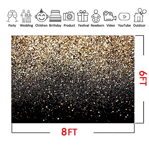 CYLYH 8X6ft Black and Gold Backdrop Glitter Backdrop Golden Spots Backdrop Vintage Background Graduation Prom Wedding Glitter Dot Party Decor D417