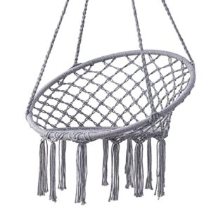 hblife hammock chair, hanging swing with macrame, max 330 lbs, grey hanging cotton rope chair for indoor, outdoor, bedroom, patio, yard, deck, garden and porch, for child