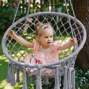 HBlife Hammock Chair, Hanging Swing with Macrame, Max 330 Lbs, Grey Hanging Cotton Rope Chair for Indoor, Outdoor, Bedroom, Patio, Yard, Deck, Garden and Porch, for Child